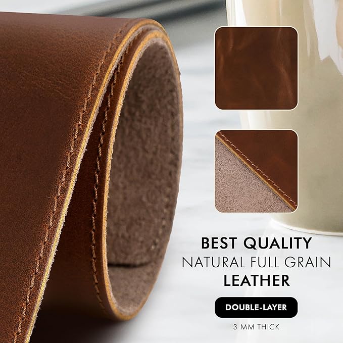 ELIZO Leather Desk Pad Real Leather Desk Mat Thick (3mm) Double Layer (31x15.6) Cover Blotter Desk Protector Large Computer Mat for Keyboard Mouse Pad Table Laptop Mat Office Accessories - Antique