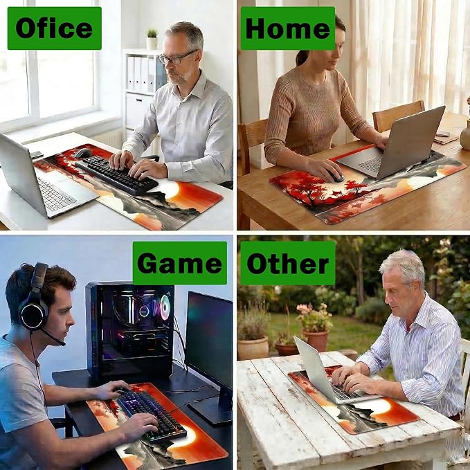 Large Gaming Mouse Pad, 35.4 x 15.7 Inch Computer Mousepad, Waterproof Gaming Mousepad with Stitched Edges and Non-Slip Rubber Base, Extended Desk Mat for Home Office Work(Sunset)