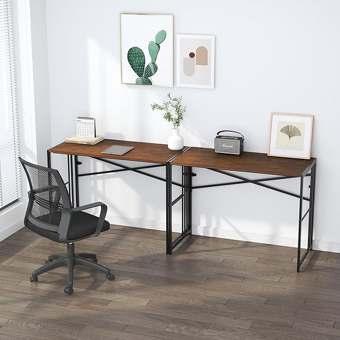 Lutown-Teen Folding Computer Desk 40 inch Writing Gaming Computer Camping Desk, No Assembly Required Home Office Table, Mahogany
