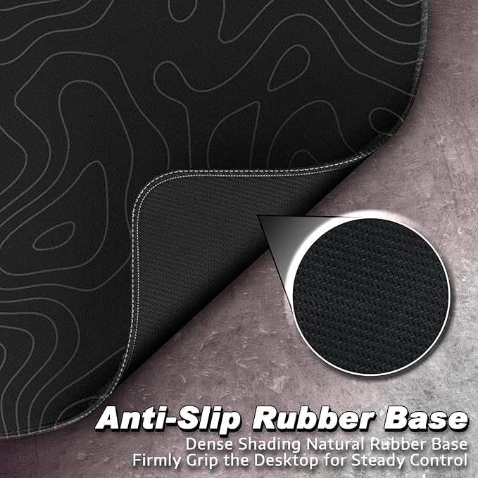 ATTACK SHARK CM02 Gaming Mouse Pad for Esports Speed Large Mouse mats for Desk Waterproof Surface Stitched Edges and Anti-Slip Rubber Base Size L Laminate 17.72” x 15.75” x 0.16” Black Contour