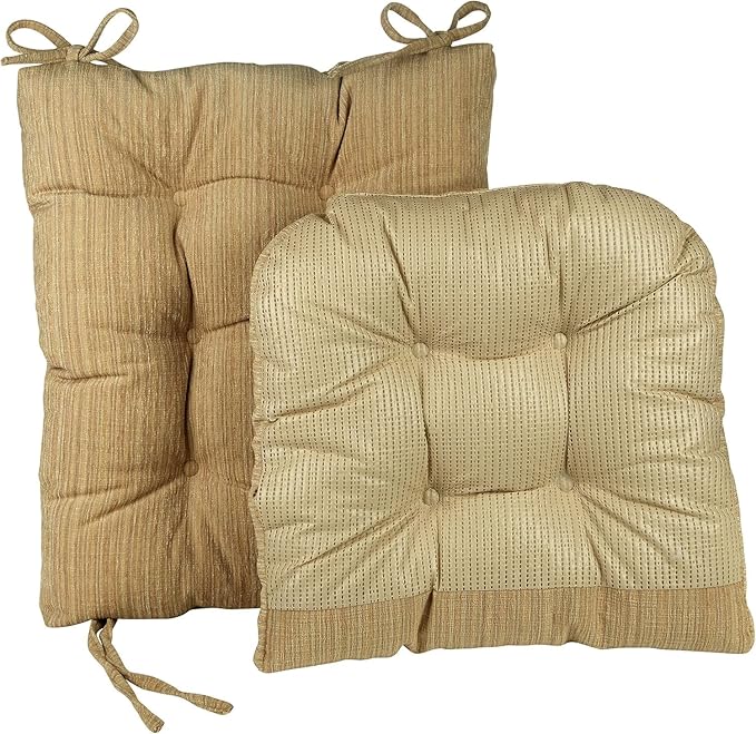 Klear Vu The Gripper Non-Slip Rocking Chair Cushion Set with Thick Padding, Includes Seat Pad & Back Pillow with Ties for Indoor Living Room Rocker, 17x17 Inches, 2 Piece Set, Sand