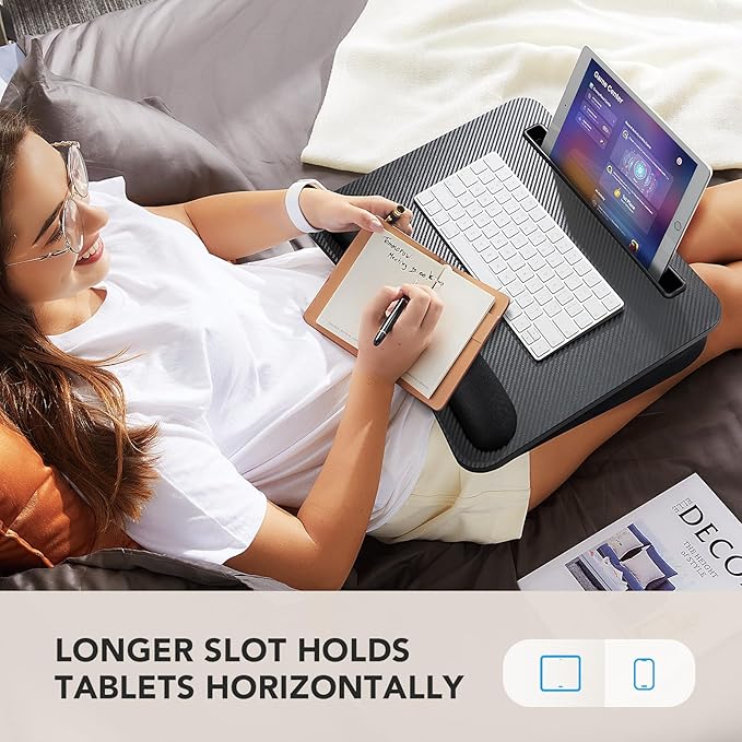 HUANUO Laptop Lap Desk - Portable Lap Desk with Pillow Cushion, Fits up to 15.6 inch Laptop, with Anti-Slip Strip & Storage Function for Home Office Students Use as Computer Laptop Stand- Black