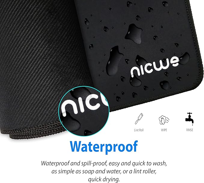 XXL Desk Pad – Large Micro Woven Cloth Mouse Pad with Non‑Slip Rubber Base, Waterproof, Double‑Stitched Edges – 35.4 x 15.75 in (Black)