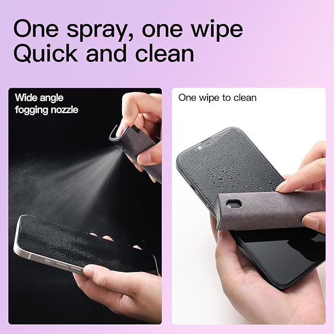 Car Screen Cleaner Spray and Wipe -2-in-1 iPhone Cleaner, iPad Screen Cleaner & Phone Screen Cleaner - Touchscreen Mist Cleaner for Laptop, Computer, MacBook and More - 3 Pack