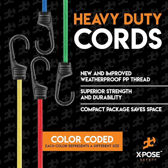 Heavy Duty 28pc Bungee Cord Set with Hooks, Canopy Ties, Luggage Net & Organizer Bag - Assorted Sizes (18", 24", 32", 40") for Outdoor, Bike Racks, Motorcycles