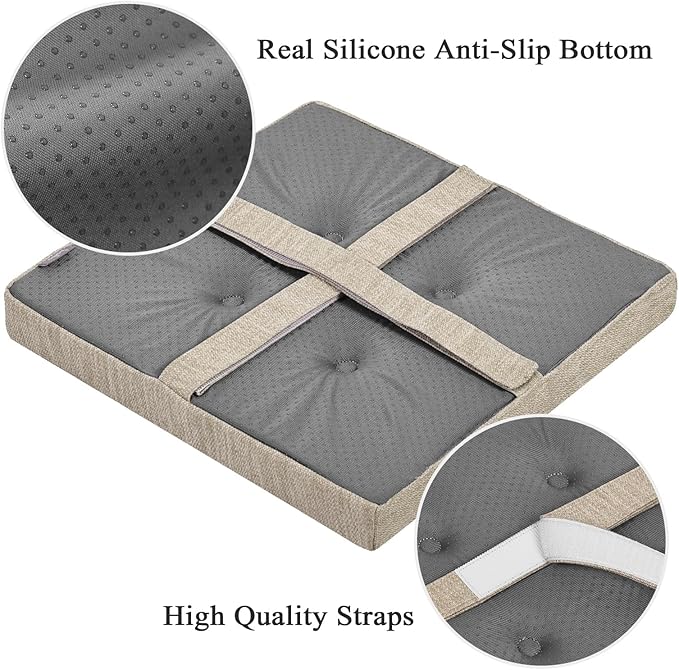 baibu 14 Inch Memory Foam Square Seat Cushion Set of 2, Dual-Layer Design Bar Stool Square Seat Cushion with Ties- 2 Pads Only, Beige (14" (35CM))