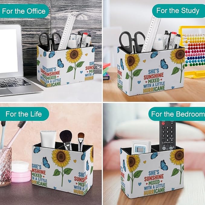 PU Leather Makeup Brush Holder Beautiful Sunflowers, Organize Your Desk in Style