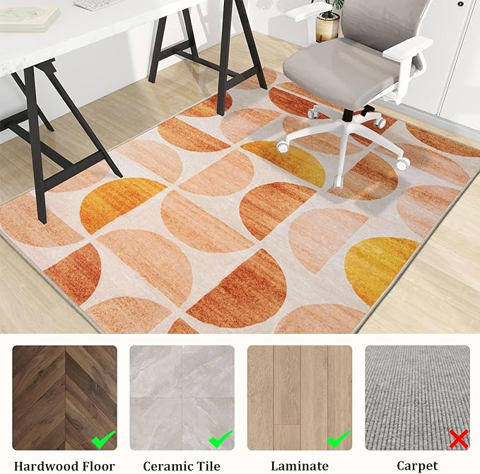 Office Chair Mat for Hardwood Floor, 60"x45" Easy Glide Computer Desk Mat Protector for Rolling Chair Under Desk Rug Nonslip Backing, Machine Wash, (Modern)