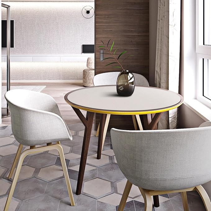CENNBIE 30/24/20/18 Inches Round Table Mat - Cork Leather Table Pad - Suitable as Side Dining Coffee Table Cover (Cream)