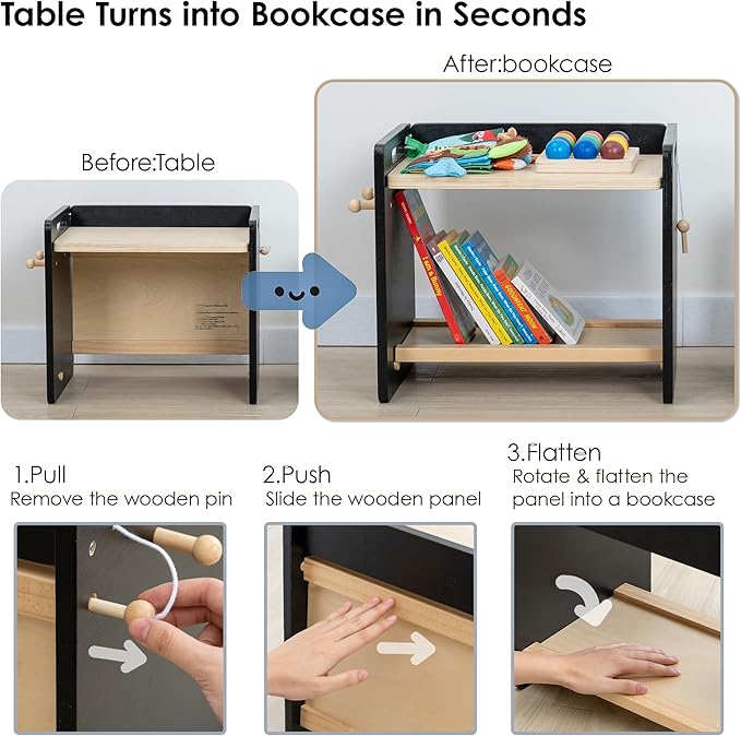 bpmfkid Montessori Weaning Table and Chair Set - Adjustable Design for Toddlers, Ideal for Mealtime, Learning, and Play, Black
