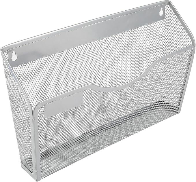 EasyPAG 3 Pack Wall File Organizer with Label Panel, Metal Mesh Hanging File Folder Holder for Letter/A4 Size Folders, Vertical Wall Mount Mail Sorter for Office Paperwork, Classroom, Silver
