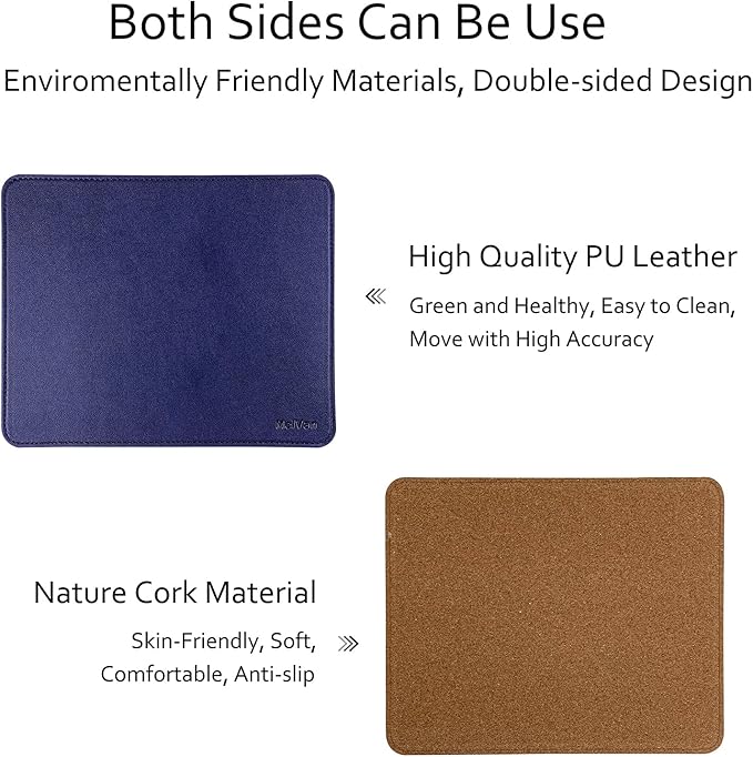 MelVan PU Leather Mouse Pad with Stitched Edge, Wood Mousepad, Waterproof Gaming Mouse Pad Mat for Computers, Laptop, Office & Home, 10.2" x 8.3", 1 Pack (Navy Blue)