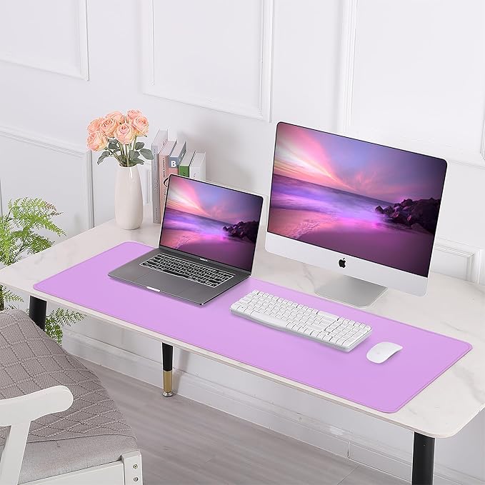 AFIING Cork Desk Mat 47" x 17", Dual-Sided Natural Cork & PU Leather Desk Pad, Non-Slip Waterproof Large Mouse Pad for Office, Home & Gaming (Purple)