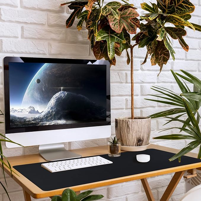 Leather Desk Pad, Non-Slip Desk Mat, Waterproof Large Mouse Pad, Mouse Mat, Computer Mat for Desk Easy Clean for Office/Home (Black, 35.4" x 15.7")