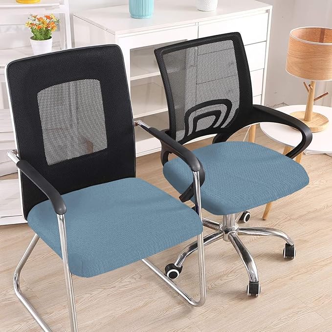 Smiry Stretch Jacquard Office Computer Chair Seat Covers, Removable Washable Anti-dust Desk Chair Seat Cushion Protectors - Airy Blue