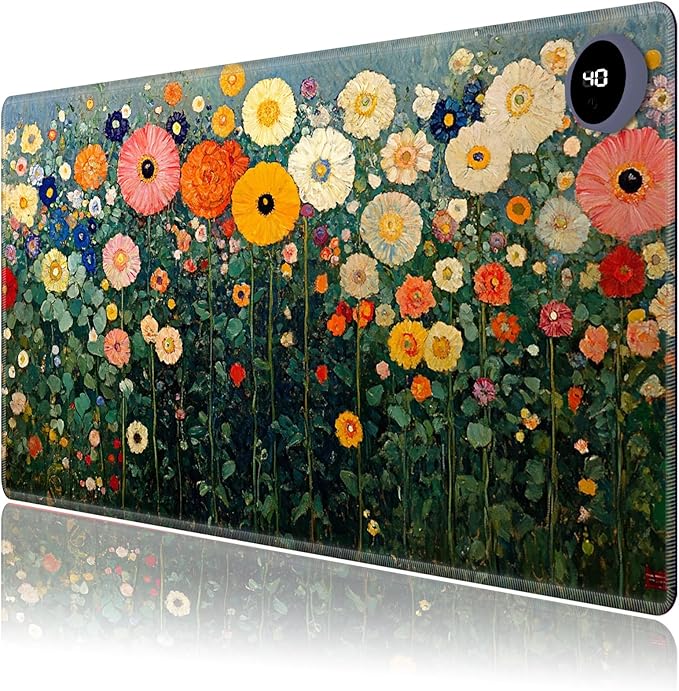 Heated Mouse Pad,Warm Desk Pad with 3 Levels Heating & 3 Hours Auto Shut-Off, PU Leather Heated Desk Pad Warmer Pad for Home Office - 23.6 x 14.2 inch,Wildflowers