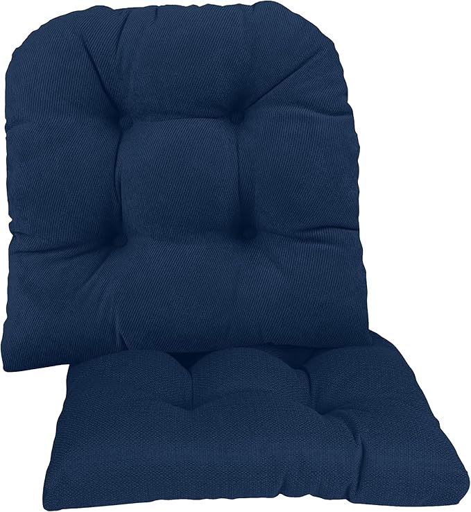 Klear Vu Gripper Overstuffed Universal Non-Slip Dining Chair Cushions for Kitchen Decor or Office Use, U-Shaped Skid-Proof Seat Pad, 15x15 Inches, 2 Count (Pack of 1), Linear Indigo Blue