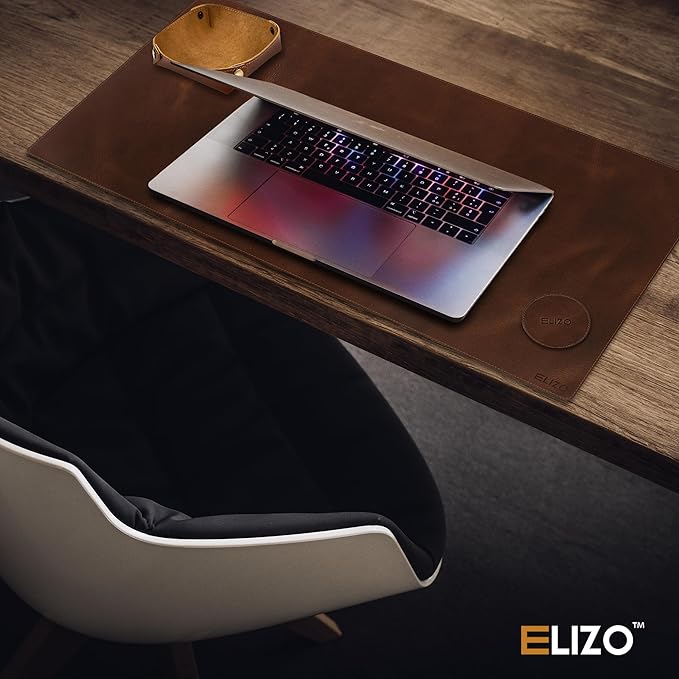 Elizo Real Leather Desk Mat Set (32x16) Large Desk Cover Desk Blotter Protector Computer Gaming Mouse Pad Table Laptop Office Desktop Accessories