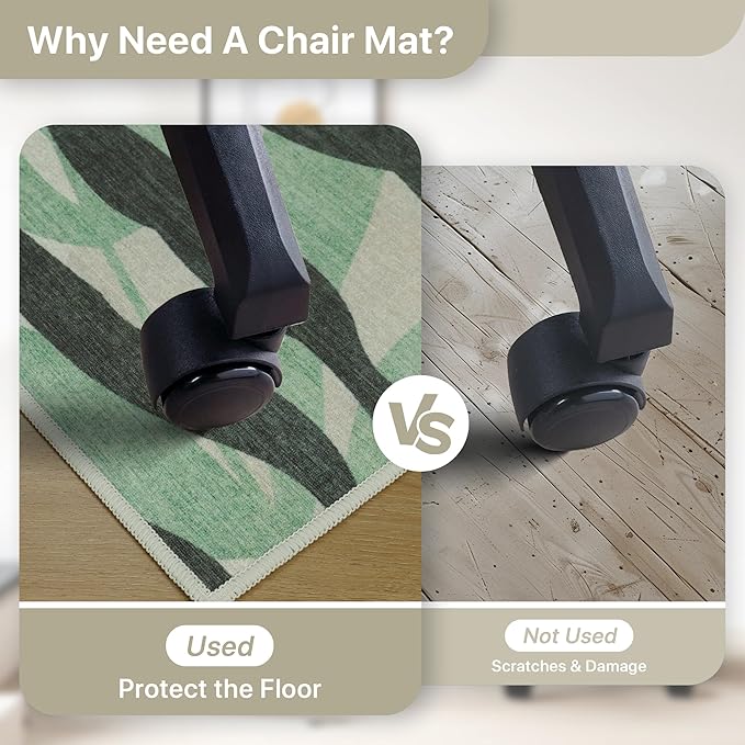 48"x60" Office Chair Mat for Hardwood Tile Floor, Under Desk Carpet Protector for Rolling Computer Chair Mat, Machine Washable Area Rug, Anti-Slip 1/5" Thick Low Pile Thin Vinyl Floor Mat, Beige Grey