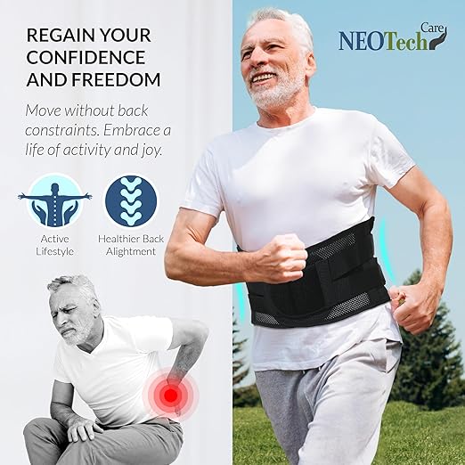 NeoTech Care Lower Back Brace for Women or Men, Lumbar Back Support Belt (Black, Size XXXL)