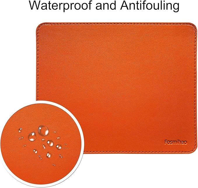 Leather Double Side Mouse Pad With Stitched Edge - Waterproof Ultra Thin for Computers, Laptop, Office & Home, 10.2 x 8.3 Inch, 1 Pack (Orange)