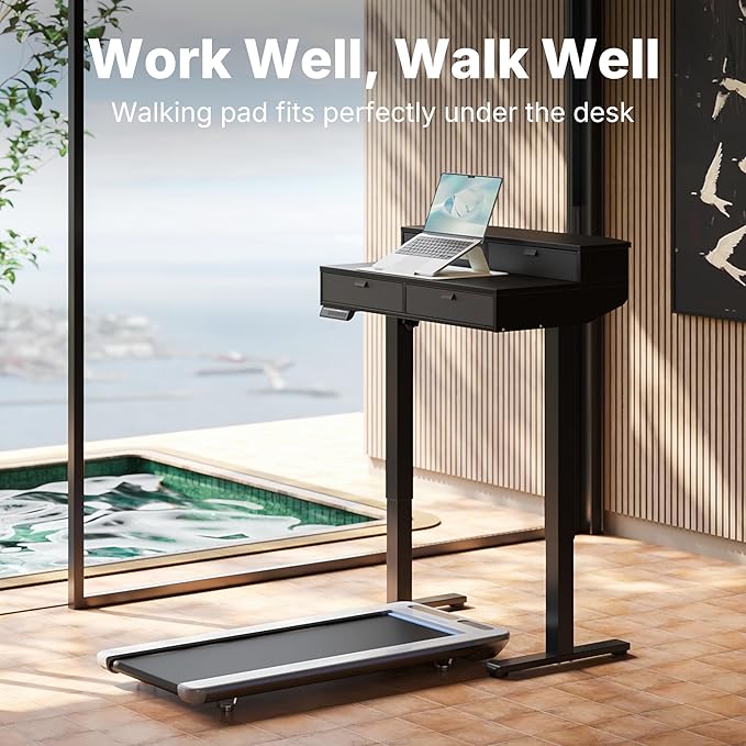 HUANUO 32 X 20 inch Electric Standing Desk with 4 Drawers, Adjustable Height Sit Stand Home Office Desk, C-Clamp Mount Compatible, Ergonomic Stand up Desk with 4 Preset Heights, Black