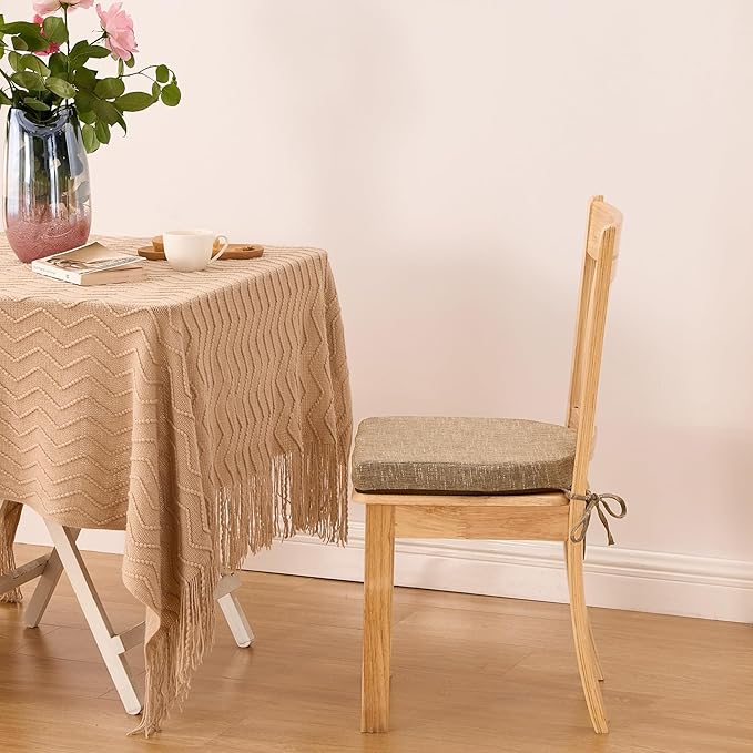 IPYNBAP Chair Cushions for Dining Chairs, Kitchen Chair Cushions, 16'' x 16'' x 2'', Non Slip Indoor Seat Cushions, Chair Pads for Dining Chairs with Ties & Removable Cover, Set of 6, Khaki