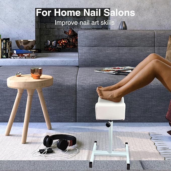 Pedicure Foot Rest,Height Adjustable Pedicure Chair,Non-Slip Pedicure Stool for Massage Office or Home (White)