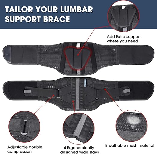 Timtakbo Back Brace Support Belt for Men Women, Back Support Brace for Lower Back Pain Relief with Lumbar Pad for Lifting at Work, Scoliosis Pain Relief Brace (Black,L/XL Fits 29.5”-37.5”Belly Waist)