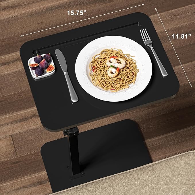 360° Swivel Sofa Side Table for Couch - Set of 2 - Adjustable Height Laptop Table for Work, TV Trays Table for Snacks Reading fits Bed Chair with Phone & Tablet Slot