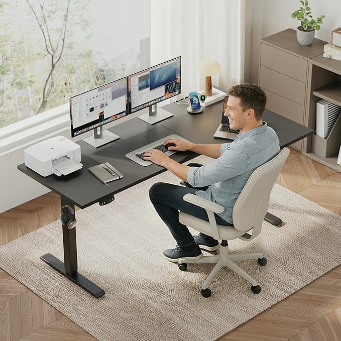 Klicelor L Shaped Standing Desk 63 x 35.4 Inch, Electric Height Adjustable Corner Desk for Home Office Workstation, Ergonomic Sit Stand Computer Table with Memory Controller, Black