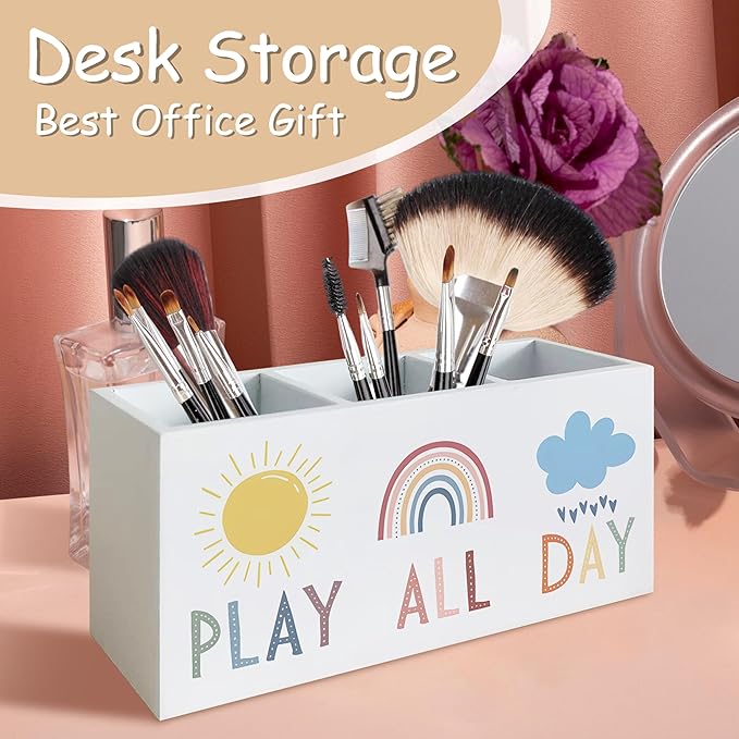 Play All Day Pen Pencil Holder for School Counselor Office Classroom Desk, You Are Brave Motivational Pen Pencil Holder Organizer for Therapy Kids Boys Girls Room Decor, Inspirational Office Decor