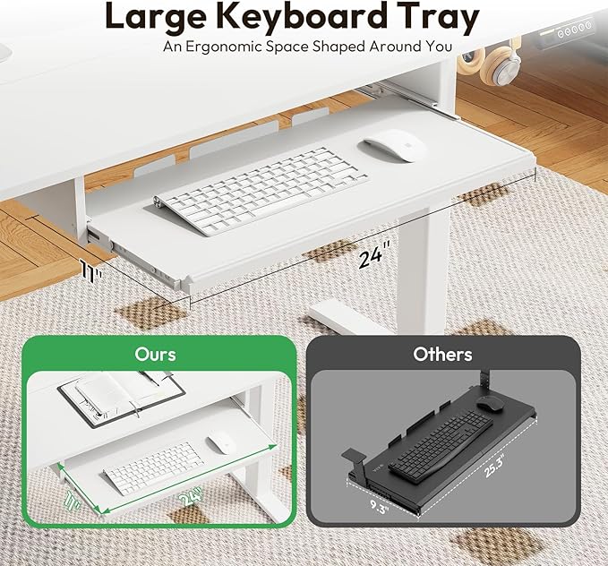 Electric Standing Desk with Keyboard Tray,48x24 inches Adjustable Height Stand Up Desk,3 Preset Heights,Equipped with Hooks,Raising Desks for Home Office and Computer Workstation,Black