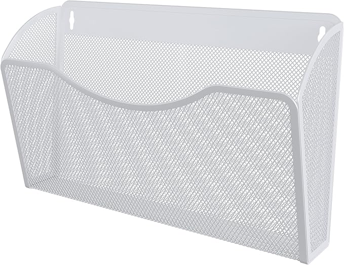 EasyPAG Wall File Organizer, Metal Mesh Hanging File Folder Holder for Letter/A4 Size Folders, Vertical Wall Mount Mail Sorter for Office Paperwork, Classroom, White
