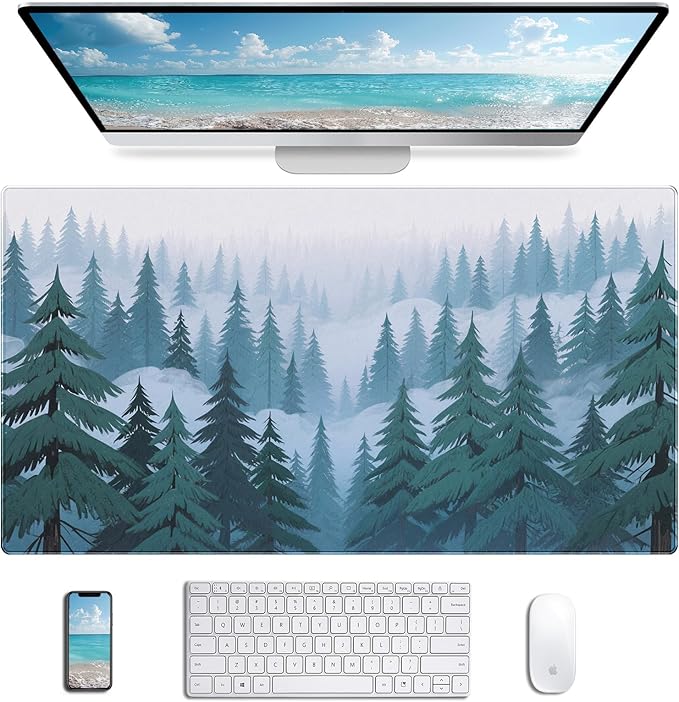 Green Forest Mouse Pad, Large Gaming Mouse Pad, Mountain Landscape Keyboard Pad, Computer Desk Pad 35.4X15.7 Inches