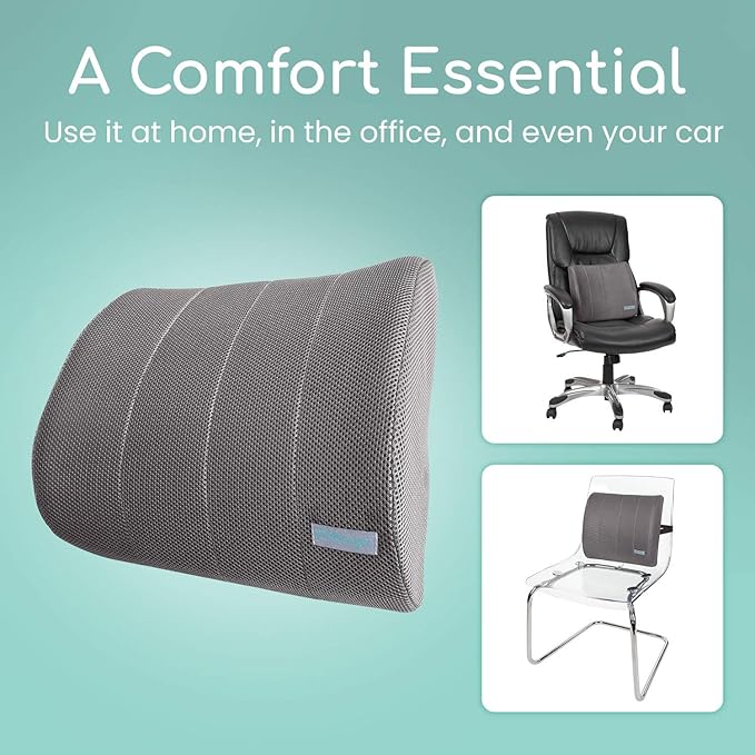 Xtra-Comfort Lower Back Support Pillow - Lumbar Cushion for Office Chair, Car, Gaming, Men, Women - Ergonomic Orthopedic Backrest Foam Roll & Adjustable Strap for Therapeutic Pain Relief