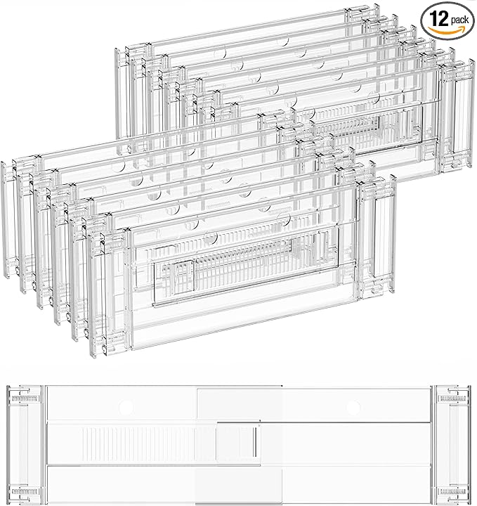 Yieach 12 Pack Clear Acrylic Drawer Divider 6 Inch High,Expandable from 14-20'',Adjustable Dresser Drawer Dividers for Baby Clothing,Underwear and Sock,Separators,Deep Drawer Separators for Kitchen