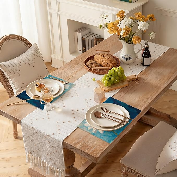 Vintage Daisy Flower Placemats Set of 6 Linen Table Mats, 12x18 Inch Washable Placemats for Dining Table, Non Slip Heat Resistant Mats for Kitchen Home Decor