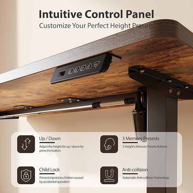 Cubiker Standing Desk, 55x28 Inches Sit Stand Home Office Desk, Electric Stand up Desk, Adjustable Desk with Splice Board, Black Frame/Rustic Brown Top