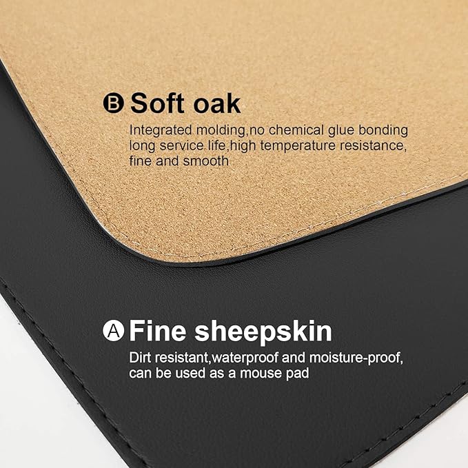 DAWNTREES Dual Sided Desk Mat,Leather Desk Pad,Black 35.5"x17",Cork Desk Mat Protector,with PU Leather Valet Tray Organizer,Large Mouse Pad,Desk Writing Pad for Office and Home