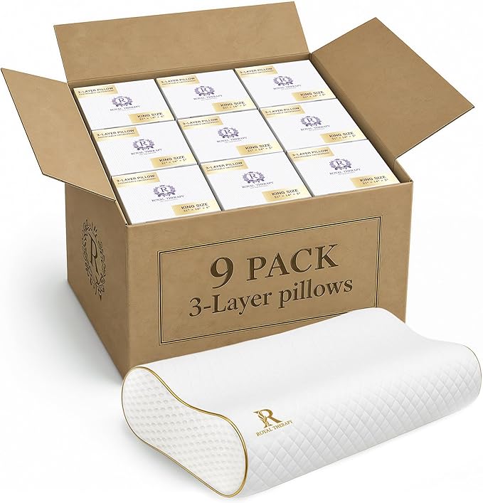 Royal Therapy Memory Foam Pillow, 9-Pack King Cervical Pillow for Neck, Contour, Pillow for Neck and Shoulder Pain, Side Sleeper Pillow for Shoulder, Side Sleeping