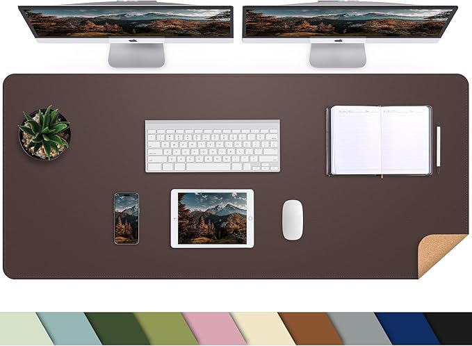 AFIING Cork Desk Mat 47" x 17", Dual-Sided Natural Cork & PU Leather Desk Pad, Non-Slip Waterproof Large Mouse Pad for Office, Home & Gaming (Coffee)