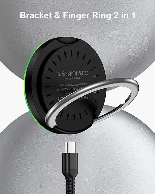Android MagSafe Wireless Charger Pad with Stand– 15W Fast Charging Magnetic Pad for Samsung Galaxy S25 Ultra/S24, iPhone 17/16e/15/14, Google Pixel 9a/10 Pro XL, AirPods, Qi-Enabled Cordless Charger