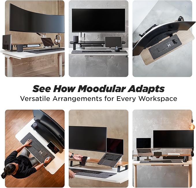 ULTRARM Moodular Wooden Monitor Stand 33.4” (85cm) Desk Organizer with Metal Slide Rails for Drawer, Tray, Laptop, Tablet, Phone & Headphones Customizable Riser for Organized Workspace Walnut MS85-W