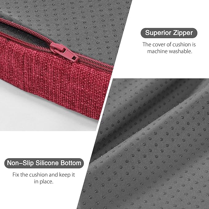 baibu 14x14 Memory Foam Metal Chair Cushions Set of 2, Dual-Layer Design Non-Slip Metal Dining Chair Pads Kitchen Seat Cushion with Machine Washable Cover, Red