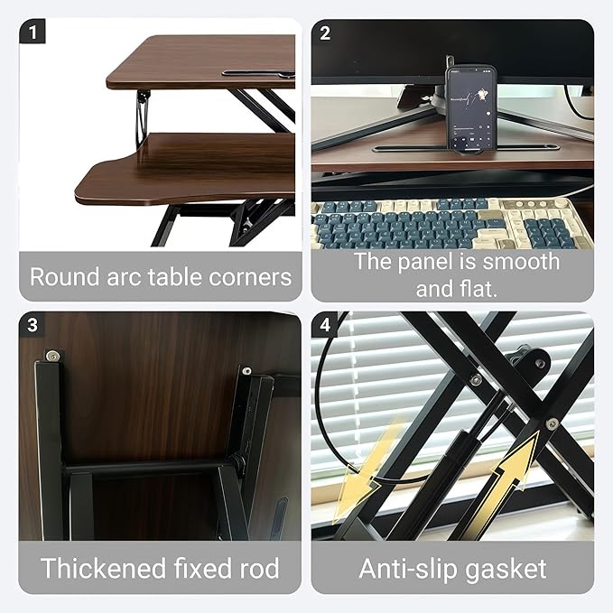 Instant Ergonomic Standing Desk Converter - 32" Wide, No Assembly, Sit-Stand Workstation for Pain Relief & Productivity (Walnut)