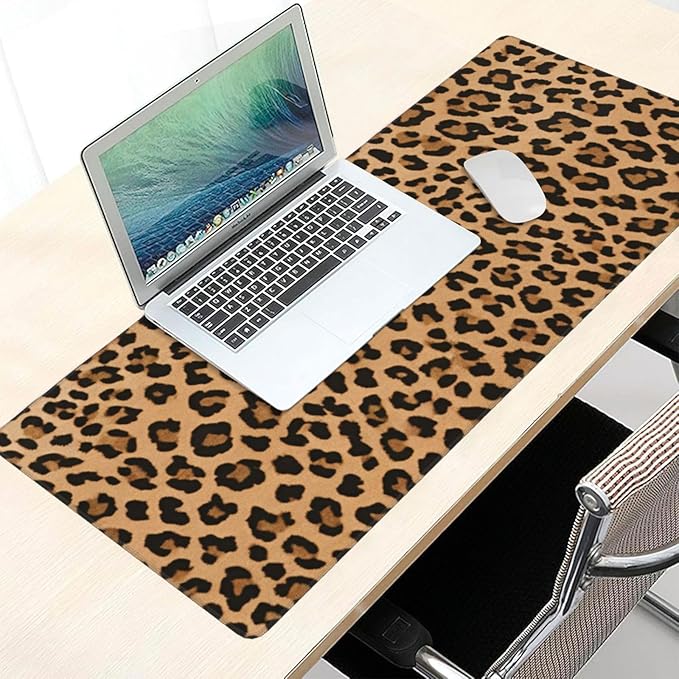 Leopard Skin Pattern Large Mouse Pad & Desk Mat Cheetah Print Extended Mousepad Non-Slip Rubber Base Laptop Computer Keyboard Pad for Gaming, Office & Home Decor, XXXL - 35.4" X 15.7"