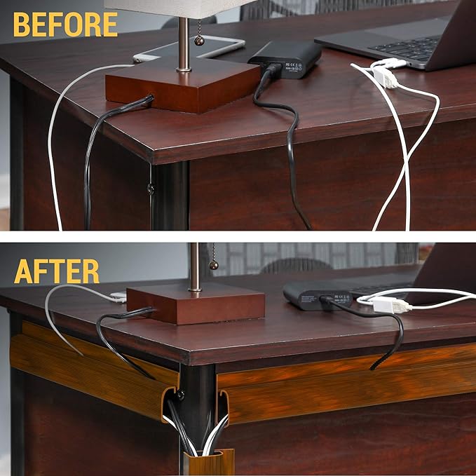 Cable Management Kit - 5-Pack 16-Inch J Channel Wire Organizers for Cords - Easy to Install Cord Hider Kit for Desk, Office, and Kitchen Use - Cable Management Under Desk by Simple Cord (Brown)