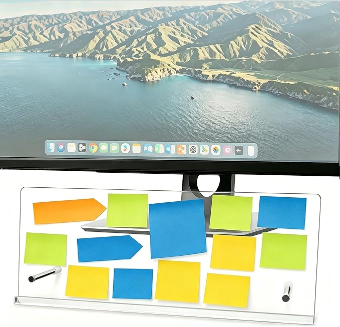 Monitor Sticky Note Holder,Acrylic Portable Monitor Memo Board with Glue-Free Design for Office Computer Desk Accessories Decor Workspace Organizers,Space-Saving Under Laptop