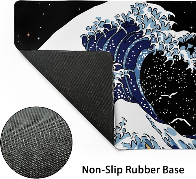 Kanagawa Surfing and Black Mouse Pad, Large Gaming Mouse Pad,Japanese Wave Desk Mat,Laptop Mousepad Non-Slip Rubber Desk Pad Keyboard Waterproof for Computer Desk Mat 11.8x31.5 in